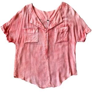 Free People Crinkle Pocket Coral V-neck Blouse Sz M